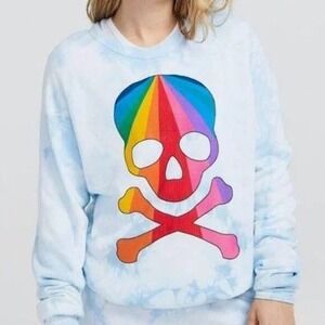 Aviator Nation‎ Skull Rainbow Tie Dye Pullover Sweatshirt Crewneck